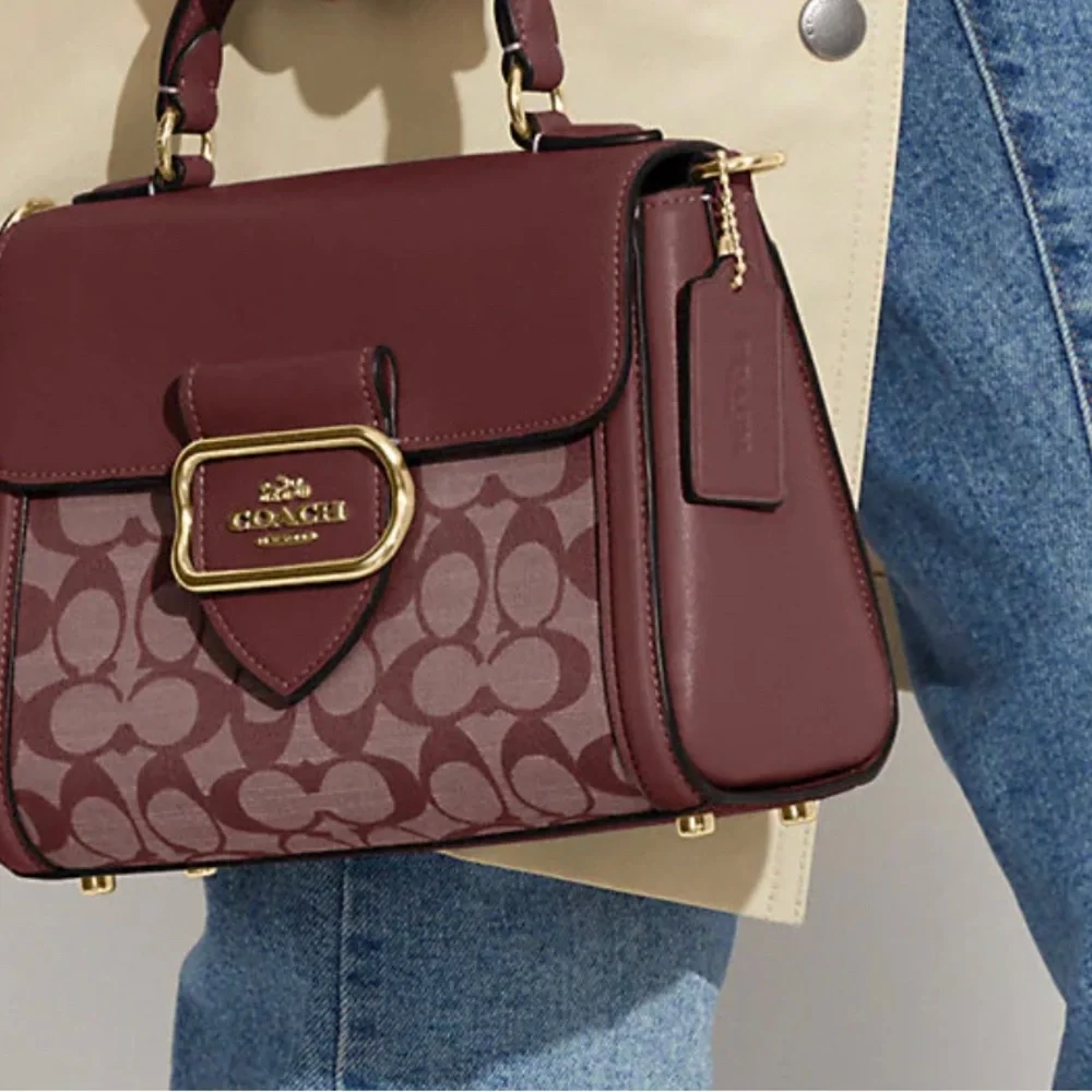 Morgan Top Handle Satchel In Signature Chambray Gold/Wine - Picture 4 of 6